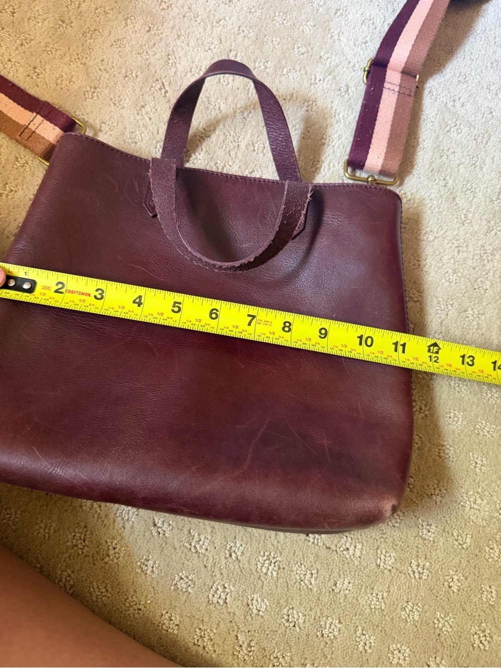 Madewell Burgundy Leather Shoulder Bag with Striped Strap - Picture 6 of 7